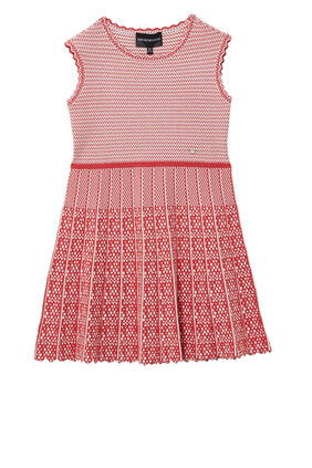 Pleated Dress in Micro-Patterned Jacquard Knit